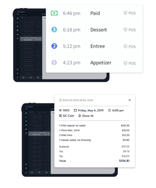 OpenTable's restaurant reservation system with pop-up lists on a screen.