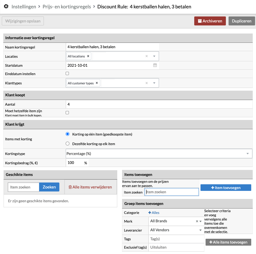 Voorbeeld van de Lightspeed backoffice