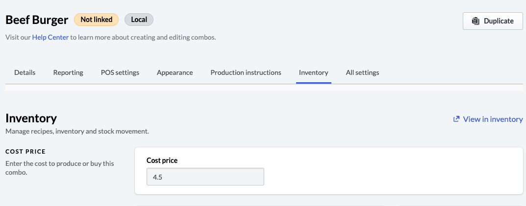 Menu item cost price field in Lightspeed Restaurant