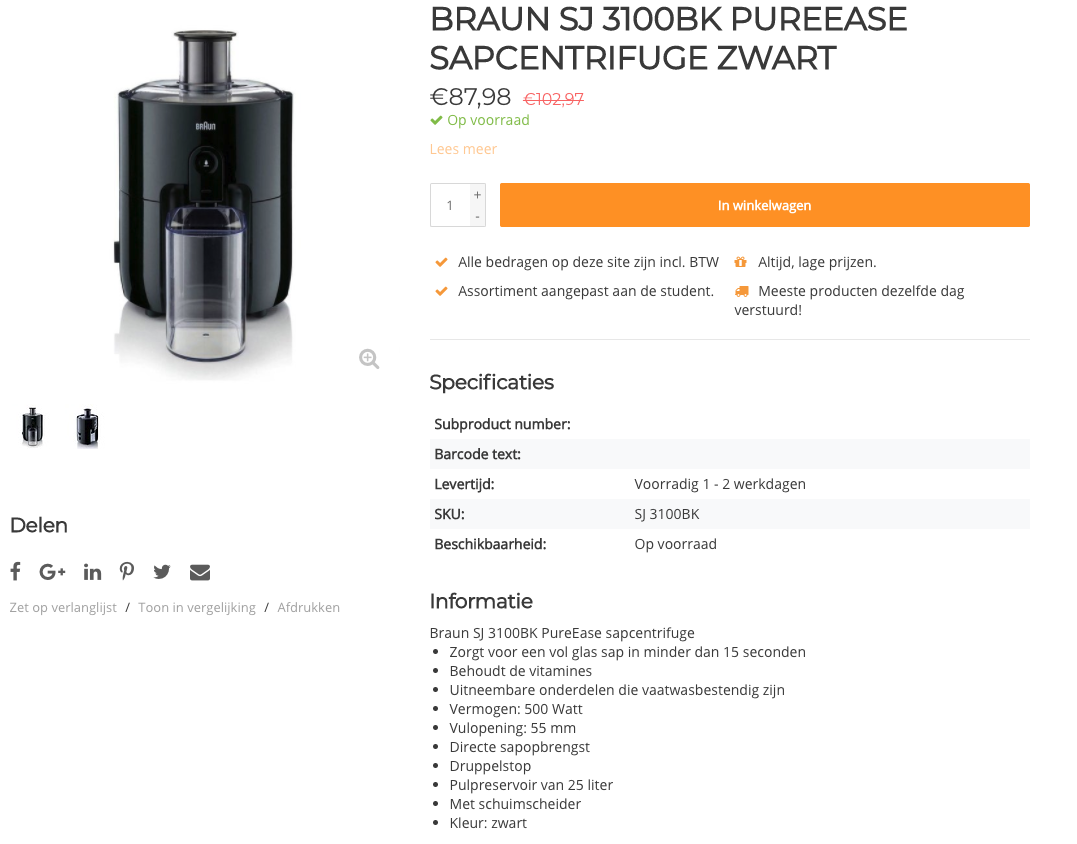 Voorbeeld De studentenshop