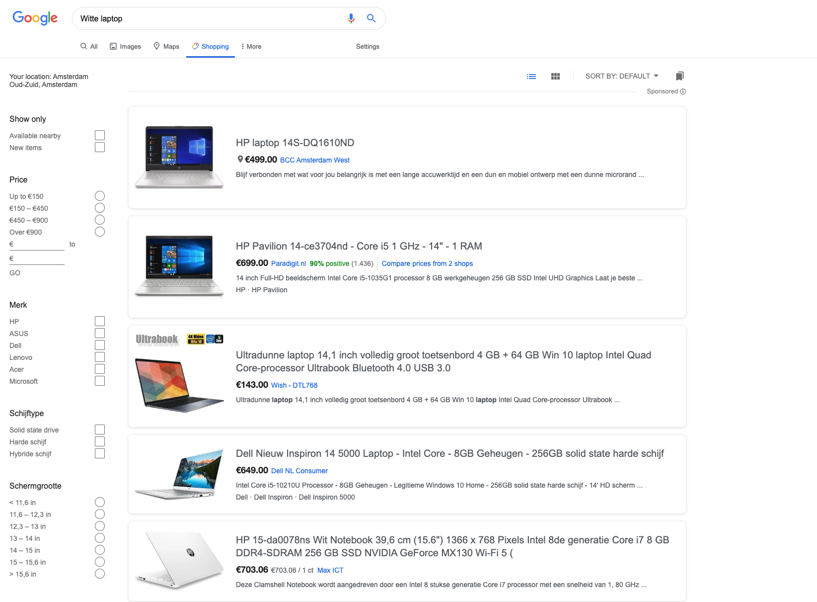 Google Shopping voorbeeld