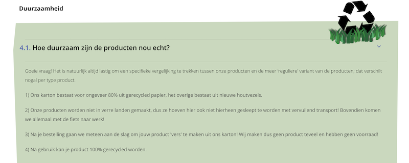 FAQ-pagina over duurzaamheid