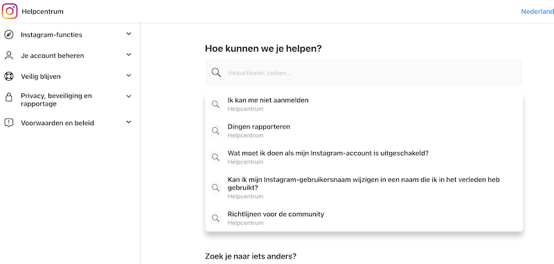 Instagram FAQ-pagina