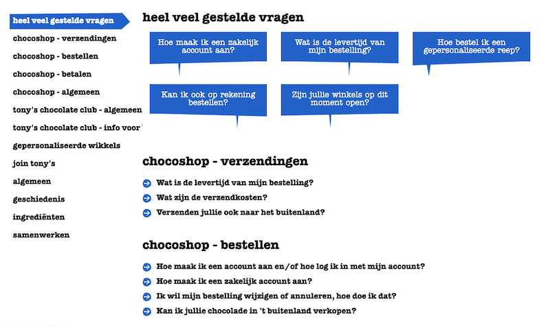 Faq-pagina met witte en blauwe achtergrond