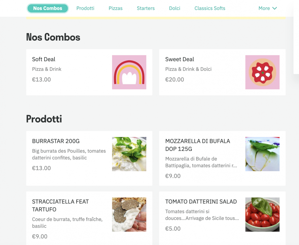 Page de commande Deliveroo du restaurant Dalmata