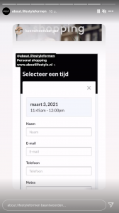 Instagram story ABOUT lifestyle for men over winkelen op afspraak