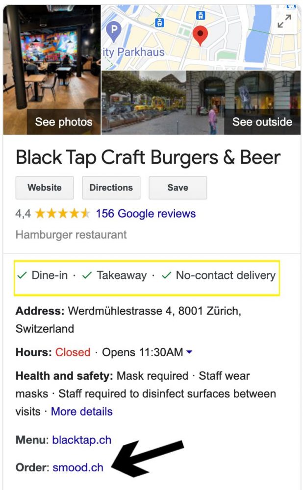 Google My Business Weiterleitung zur Lieferplattform