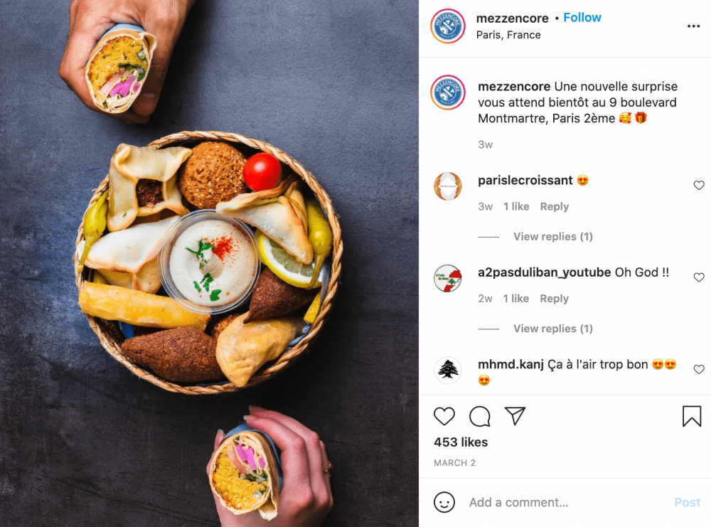 Exemple de plat publié sur le compte Instagram du restaurant Mezzencore
