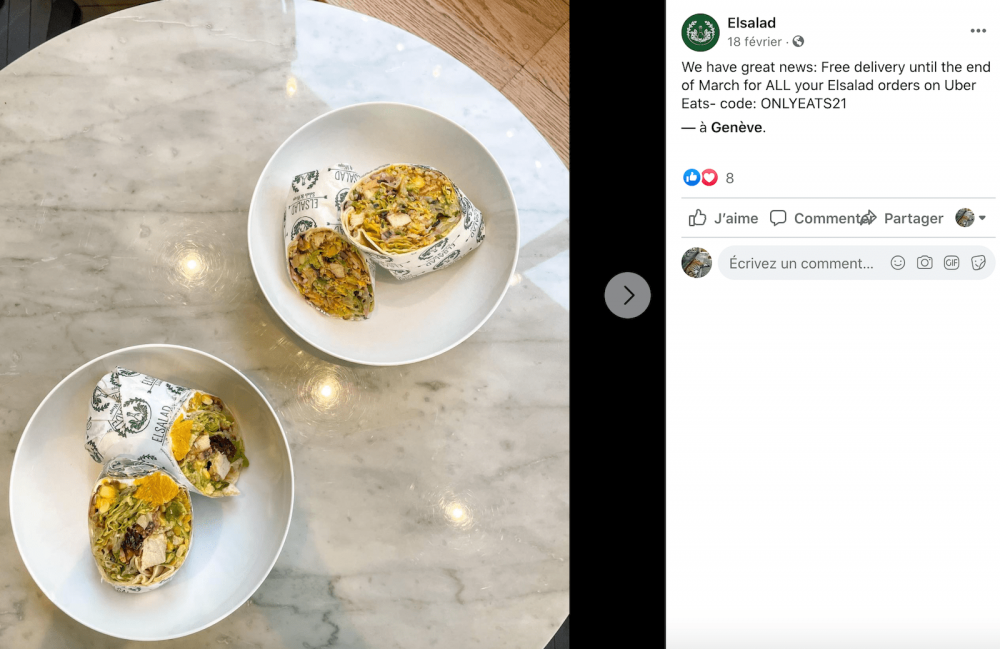 Mise en avant de rabais sur le compte Instagram d'El Salad