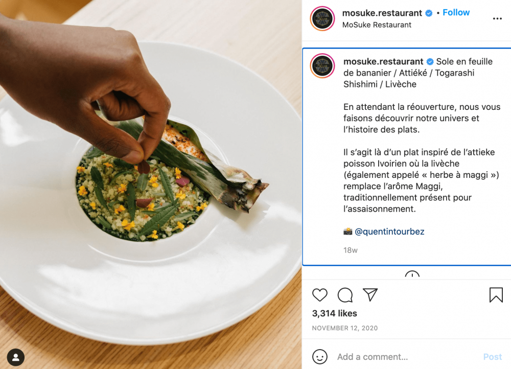 Exemple de plats publiés sur le compte Instagram du restaurant Mosuke