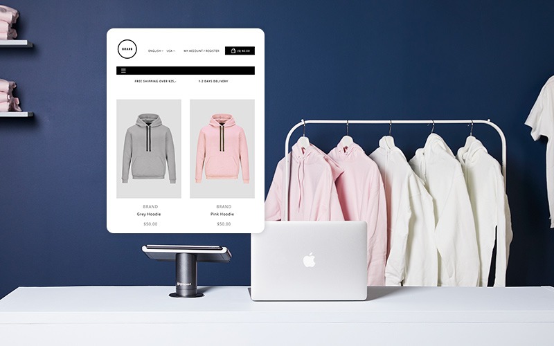 Kassensystem mit Notebook und Kleiderständer