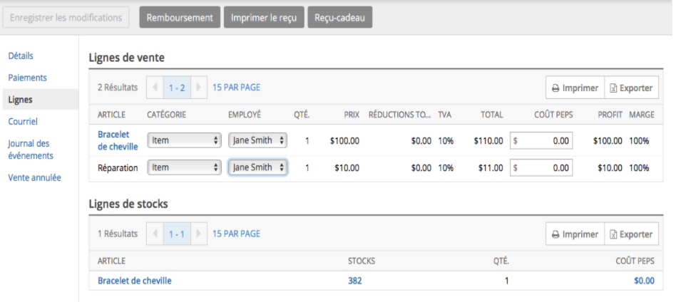 rapport de vente par employé Lightspeed Analytics