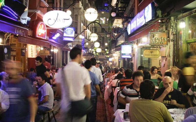 Bustling street food dining