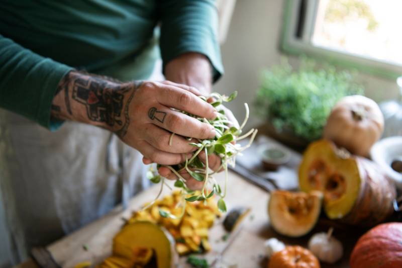 Chef using fresh produce