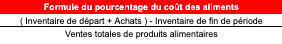 formule coût des aliments restaurants