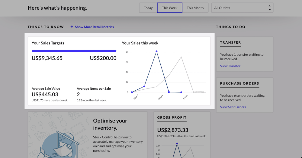 Individual sales targets in the Lightspeed Retail POS dashboard
