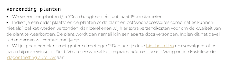 tekst met verzendrestricties