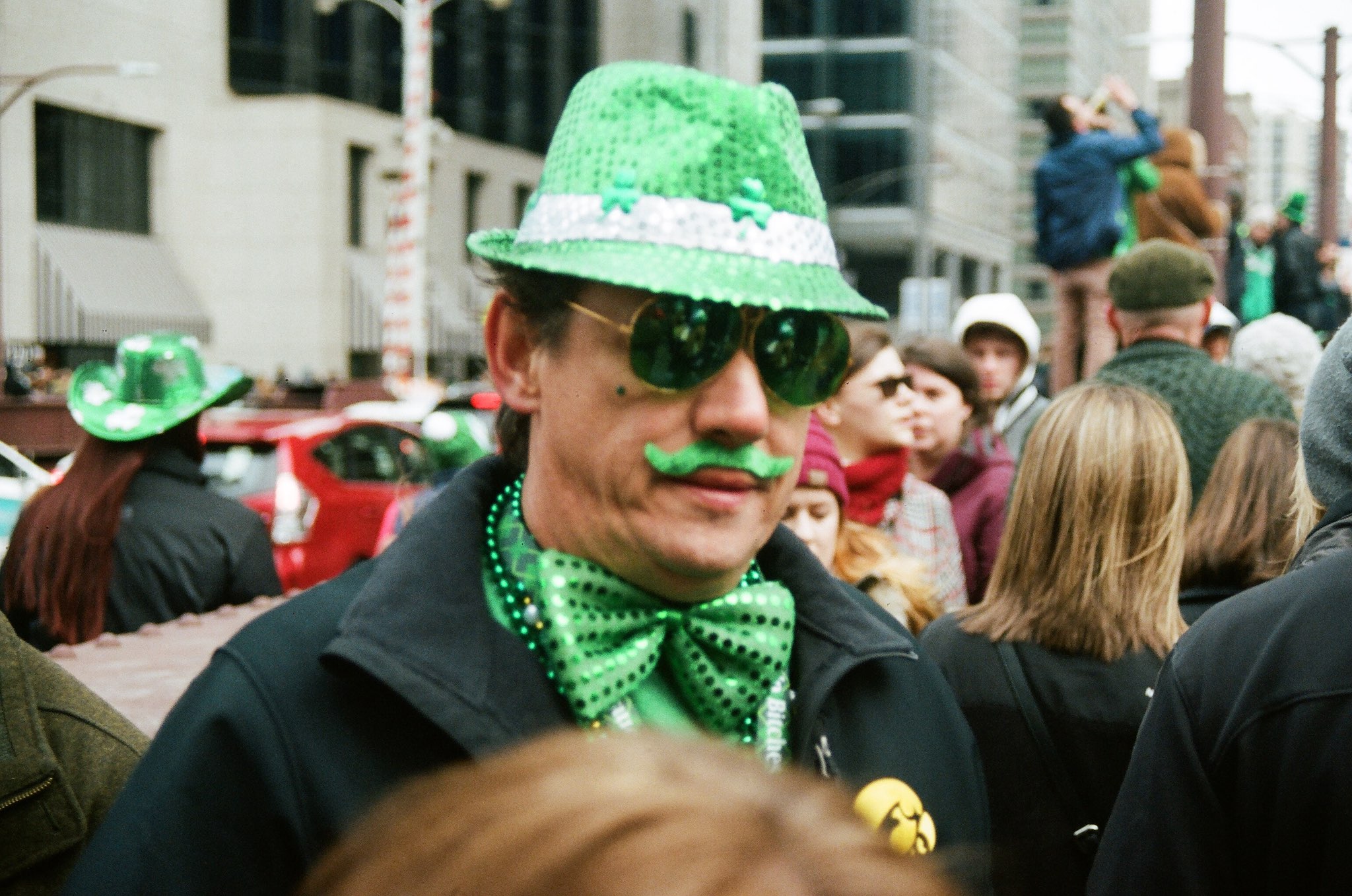 Man dresses in St Patricks Day merchandise
