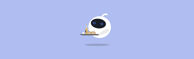 een robot met een dienblad met eten, symbool voor de rol van AI in horecatech als horeca trend