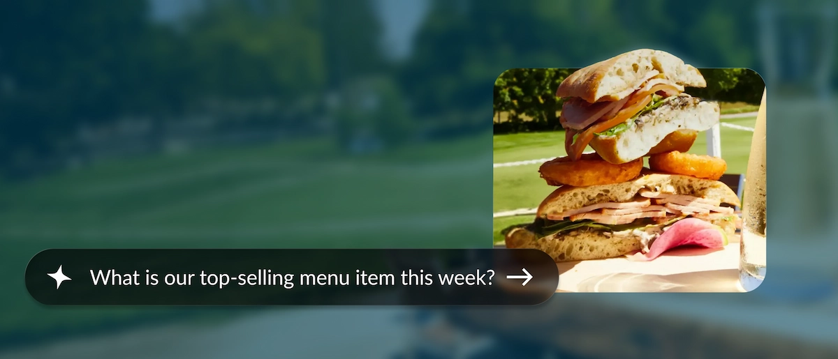 A sandwich and a UI element that reads, "What is our top-selling menu item this week?"